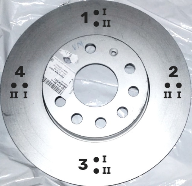 1: Микрометр, используемый для проверки толщины тормозных дисков на испытательном стенде